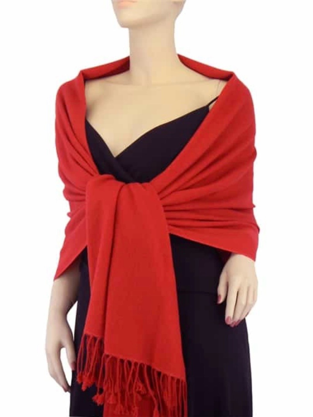 Women’s Pashmina Tomato Red Scarf Fringe Tassel Trim Fall Winter SoftShawl Wrap
